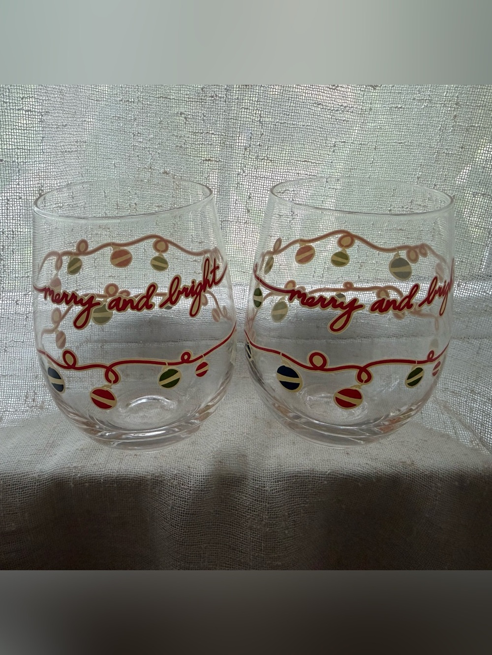 Vera Bradley Stemless Wine Glasses - Red and Gold Ornament Script